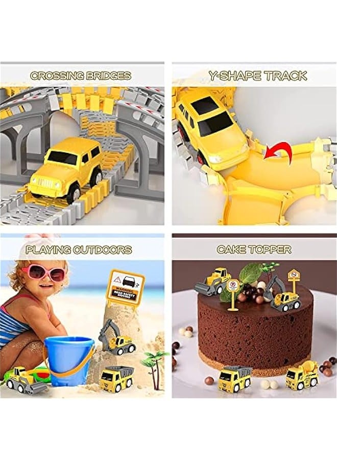 305 Pcs Construction Race Tracks for Kids Toys， 2 Electric Toy Cars,4Construction Cars, DIY Collage Flexible Track Toys Set, Kids Gifts for 3 4 5 6 7 8 Year Old Boys and Girls Toys - Image 4